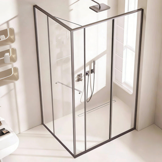 Sliding Recessed Framed Corner Shower Enclosure with 5/16" Laminated Tempered Glass
