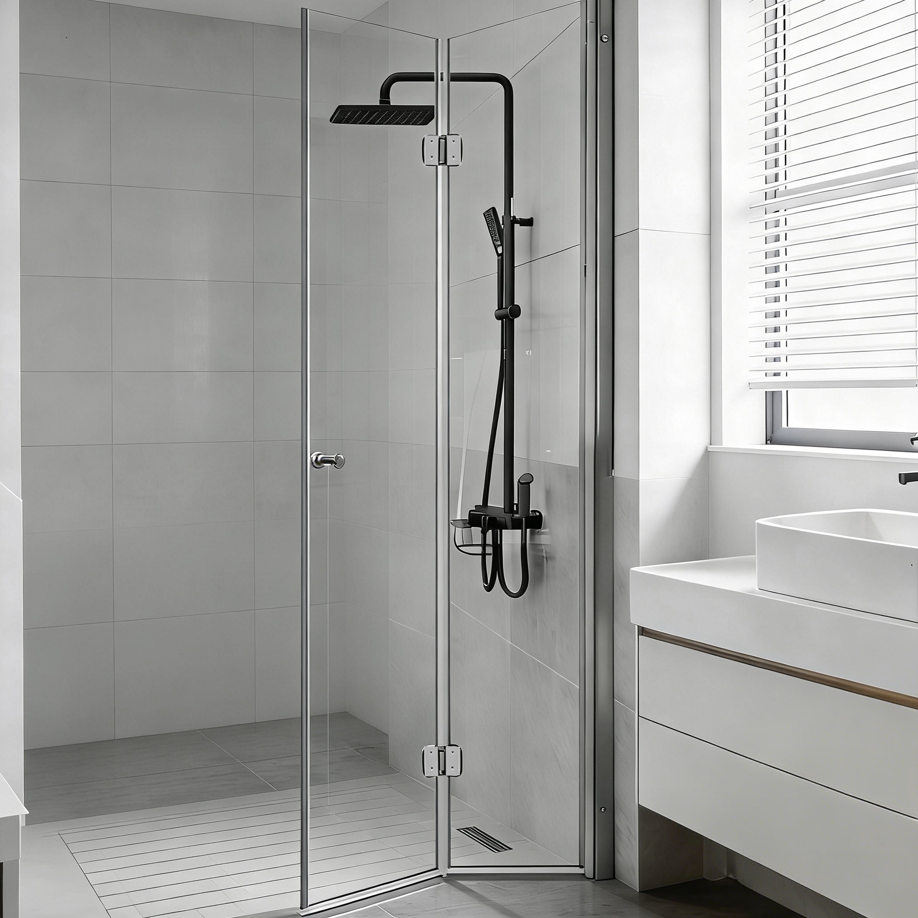 Bi-Fold Semi-Frameless Shower Door with 5/16" Laminated Tempered Glass