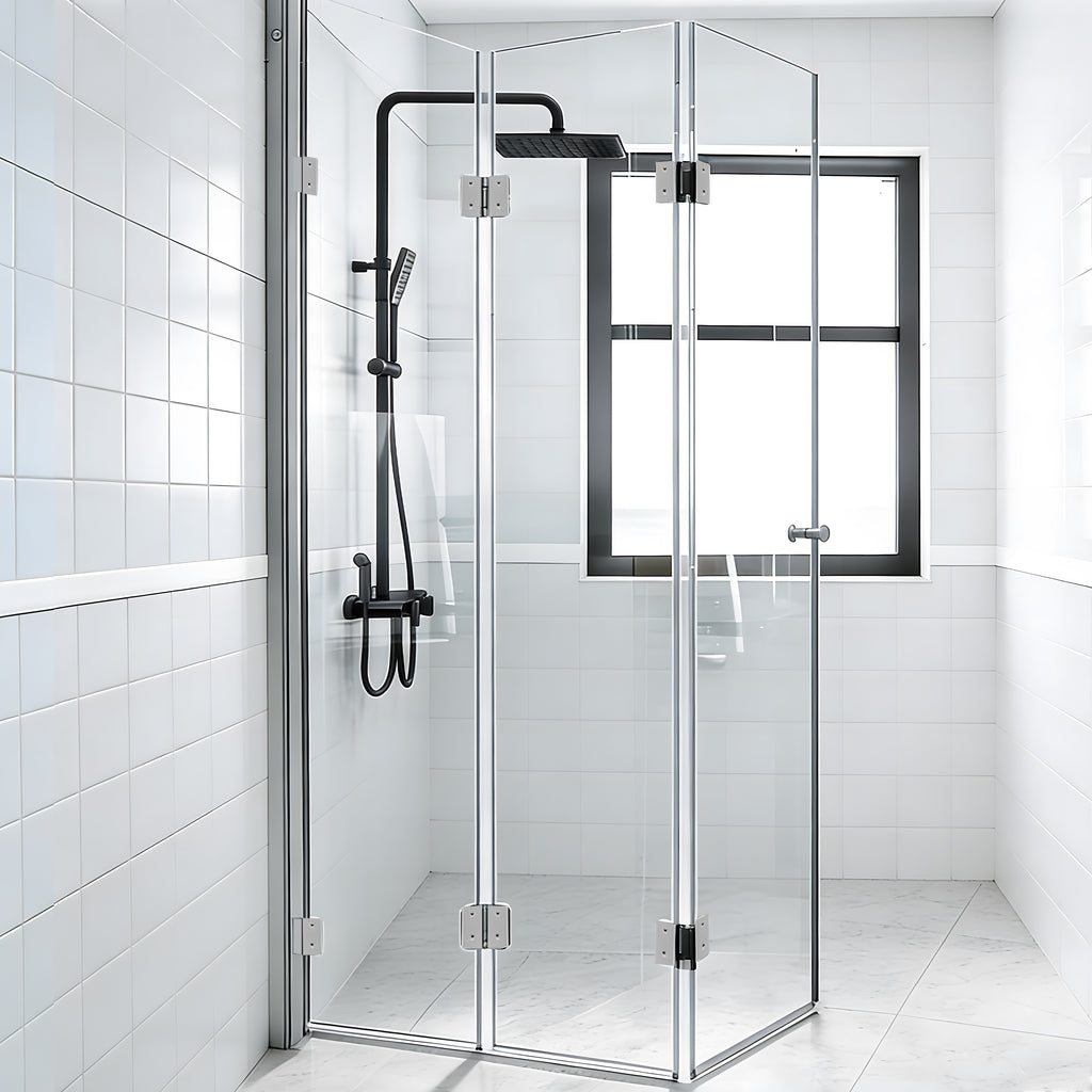 Tri-Fold Semi-Frameless Shower Door with 5/16" Laminated Tempered Glass