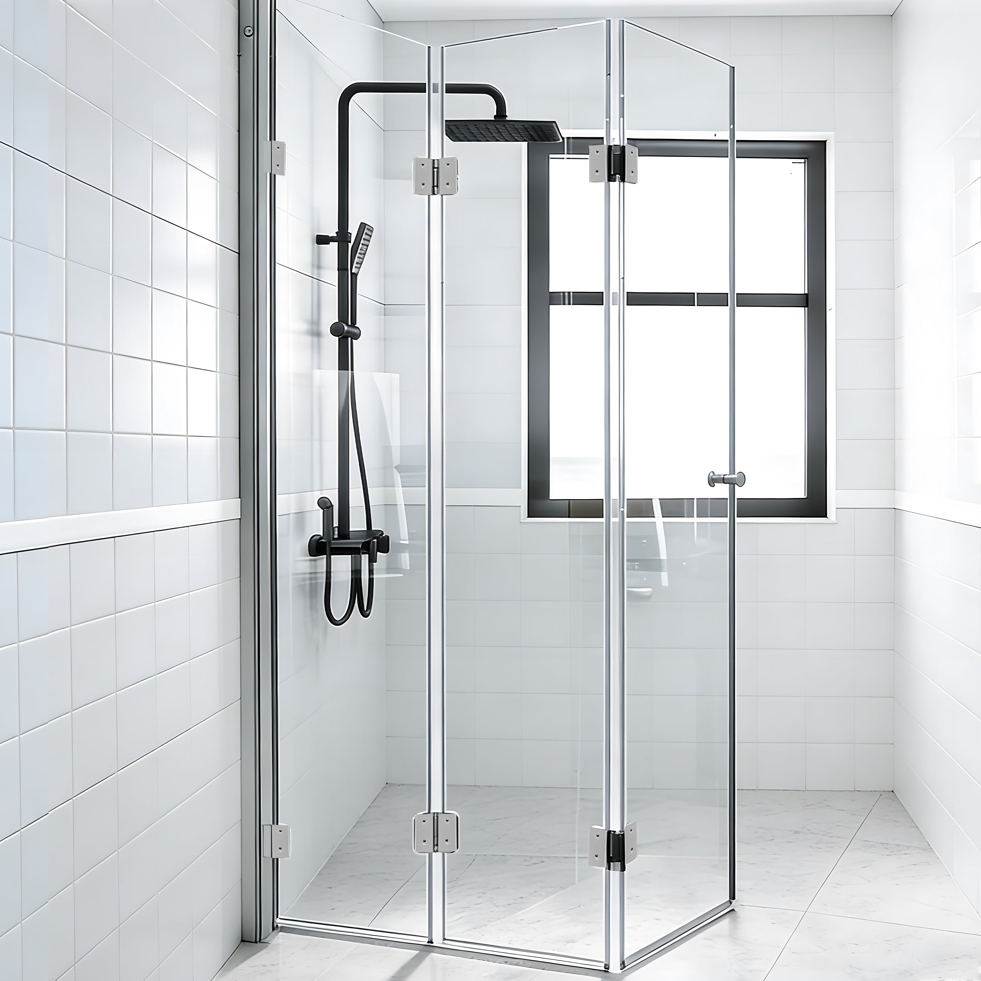 Tri-Fold Semi-Frameless Shower Door with 5/16" Laminated Tempered Glass