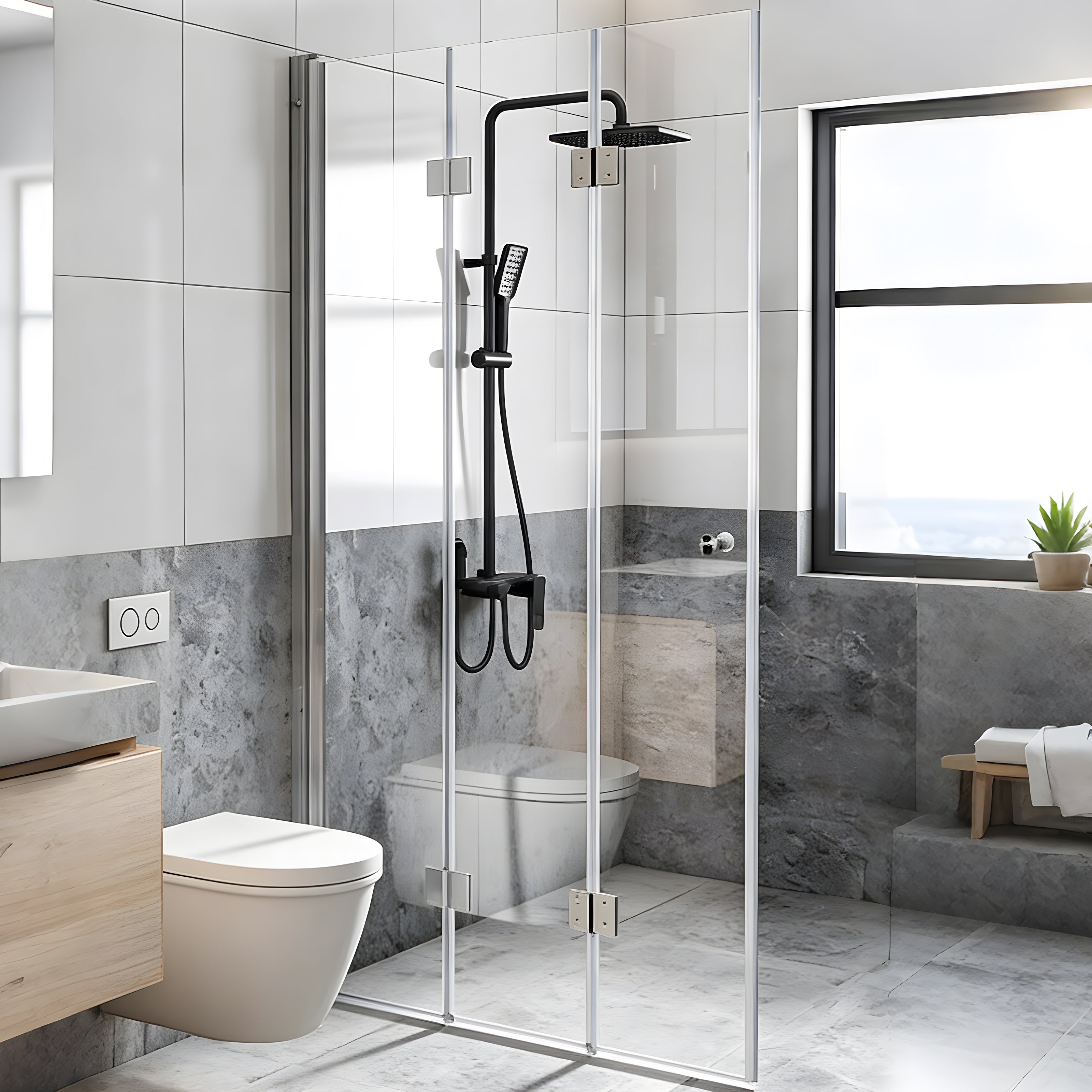 Tri-Fold Semi-Frameless Shower Door with 5/16" Laminated Tempered Glass