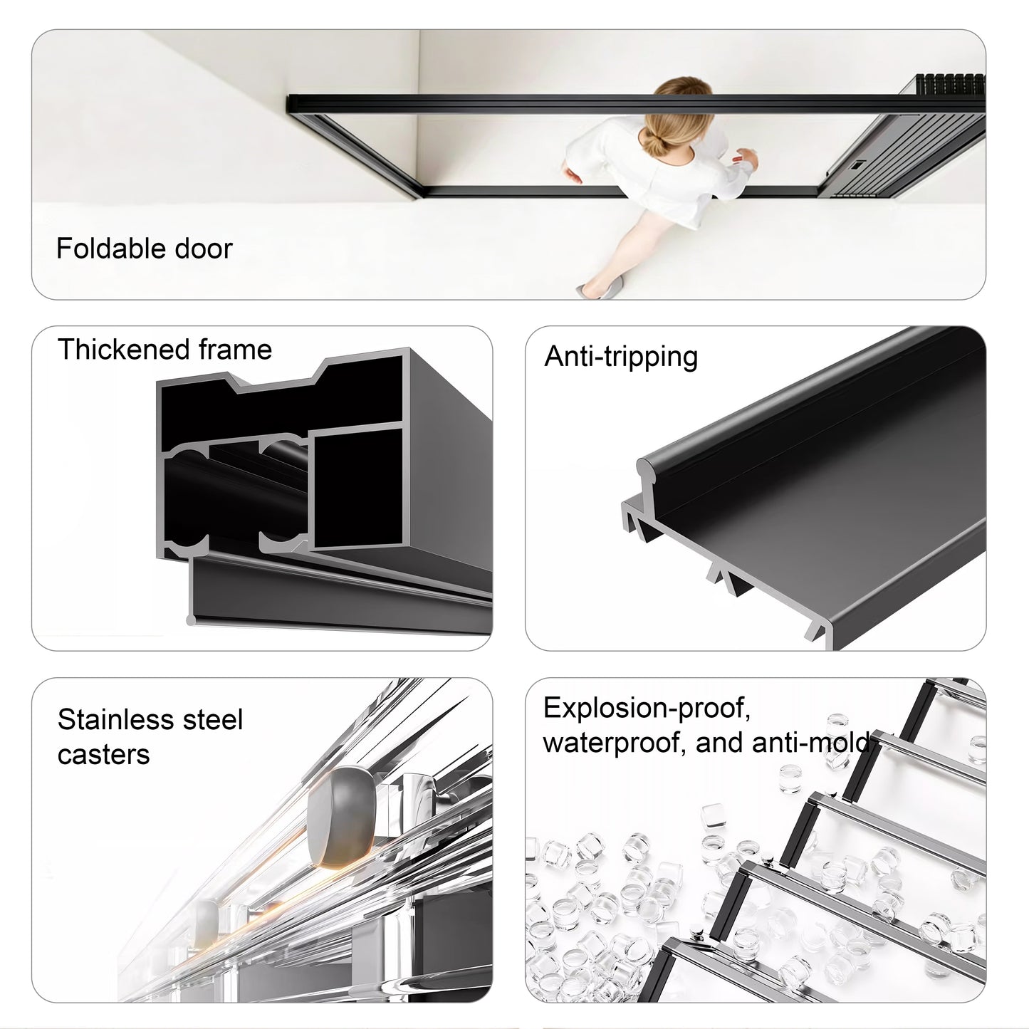 Folding Framed Shower Door with 4mm Crystal Clear Acrylic Panel in Gungray