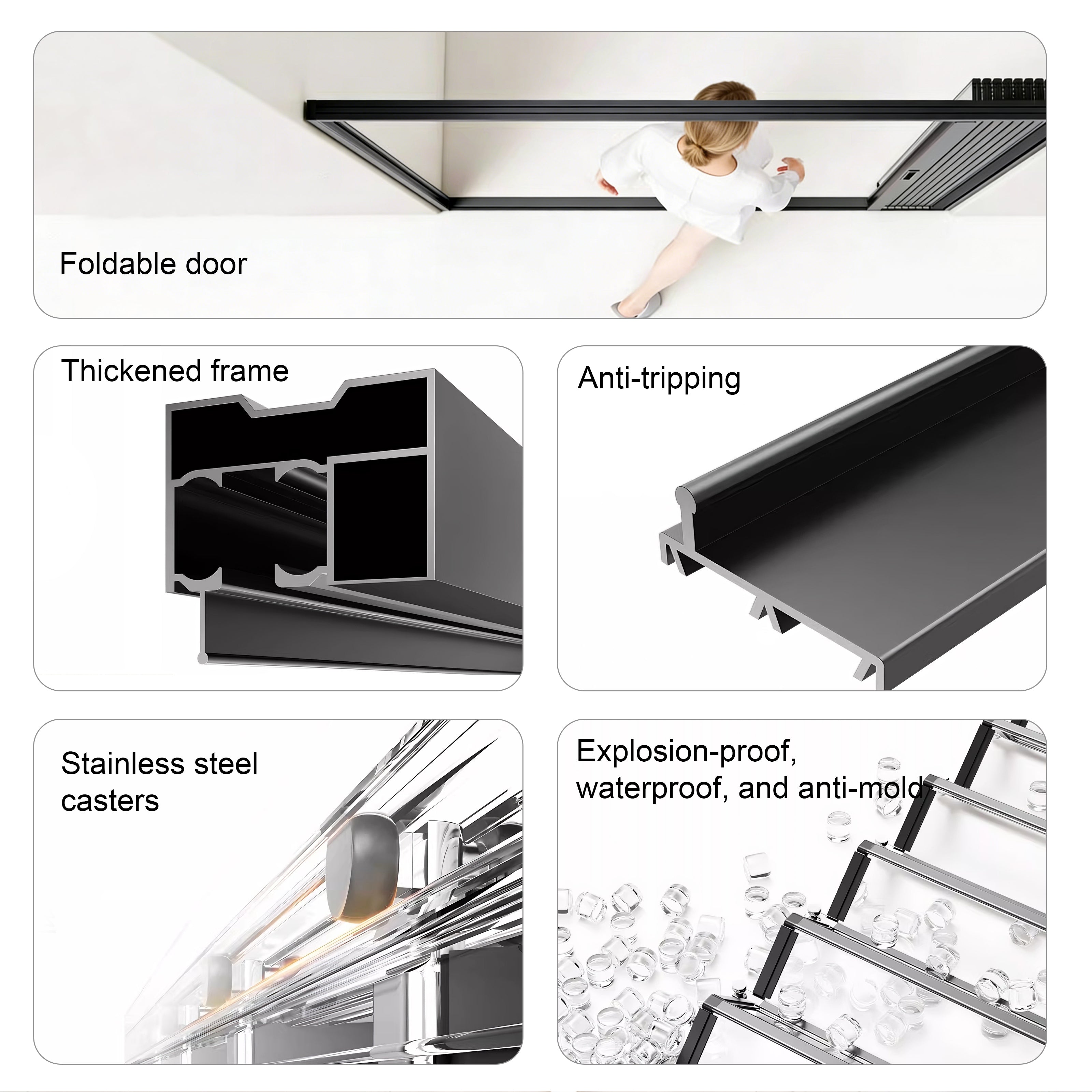 Folding Framed Shower Door with 4mm Crystal Clear Acrylic Panel in Gungray