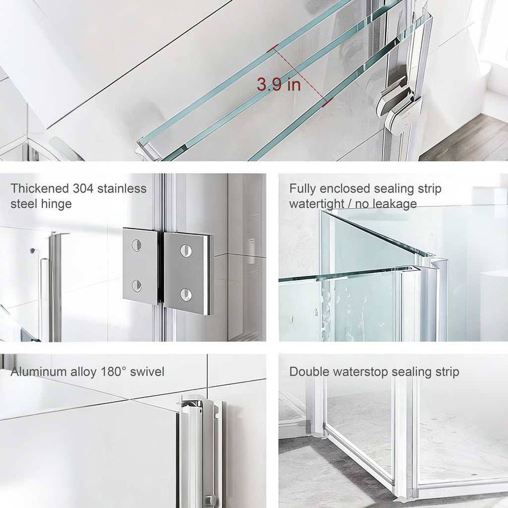 Tri-Fold Semi-Frameless Shower Door with 5/16" Laminated Tempered Glass