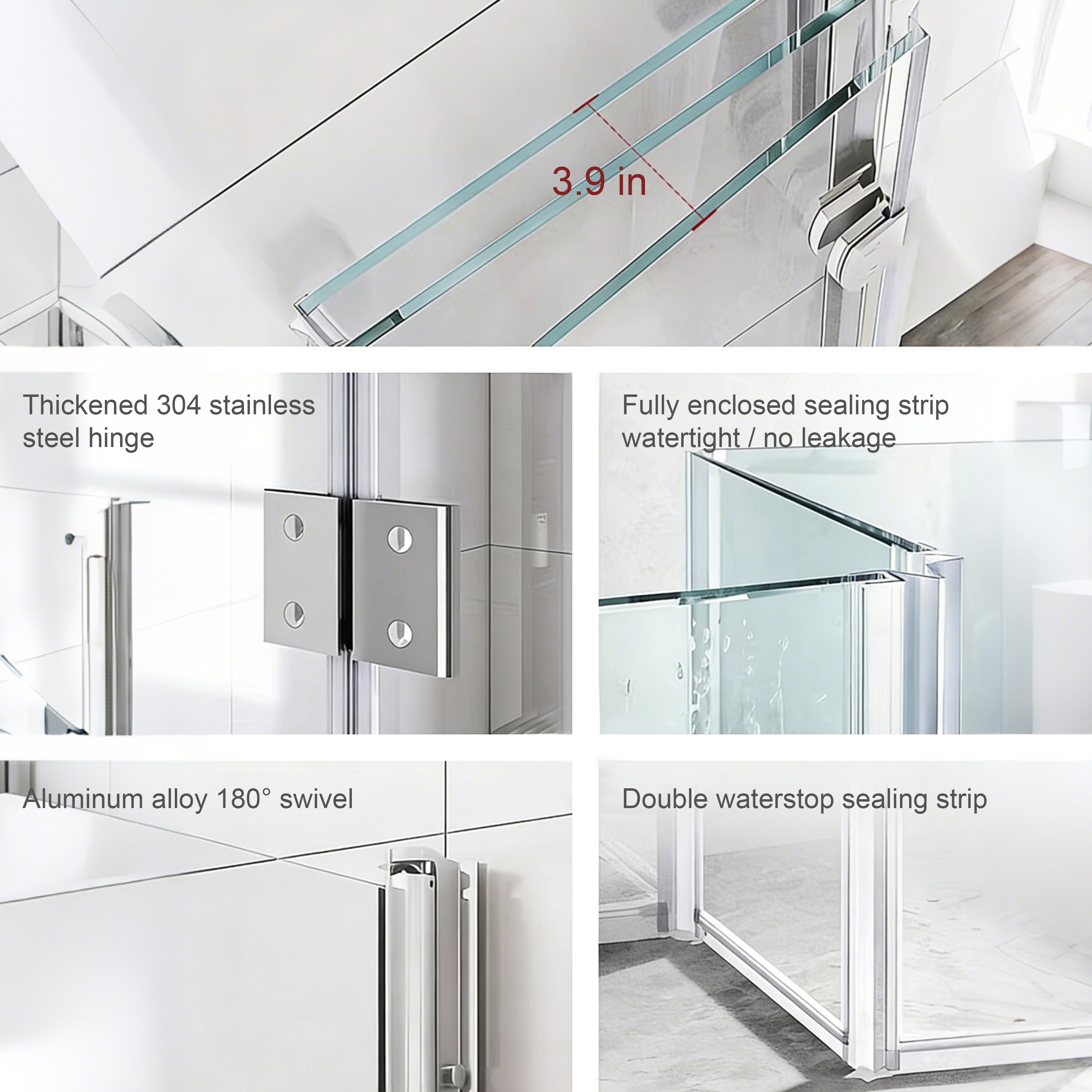 Tri-Fold Semi-Frameless Shower Door with 5/16" Laminated Tempered Glass