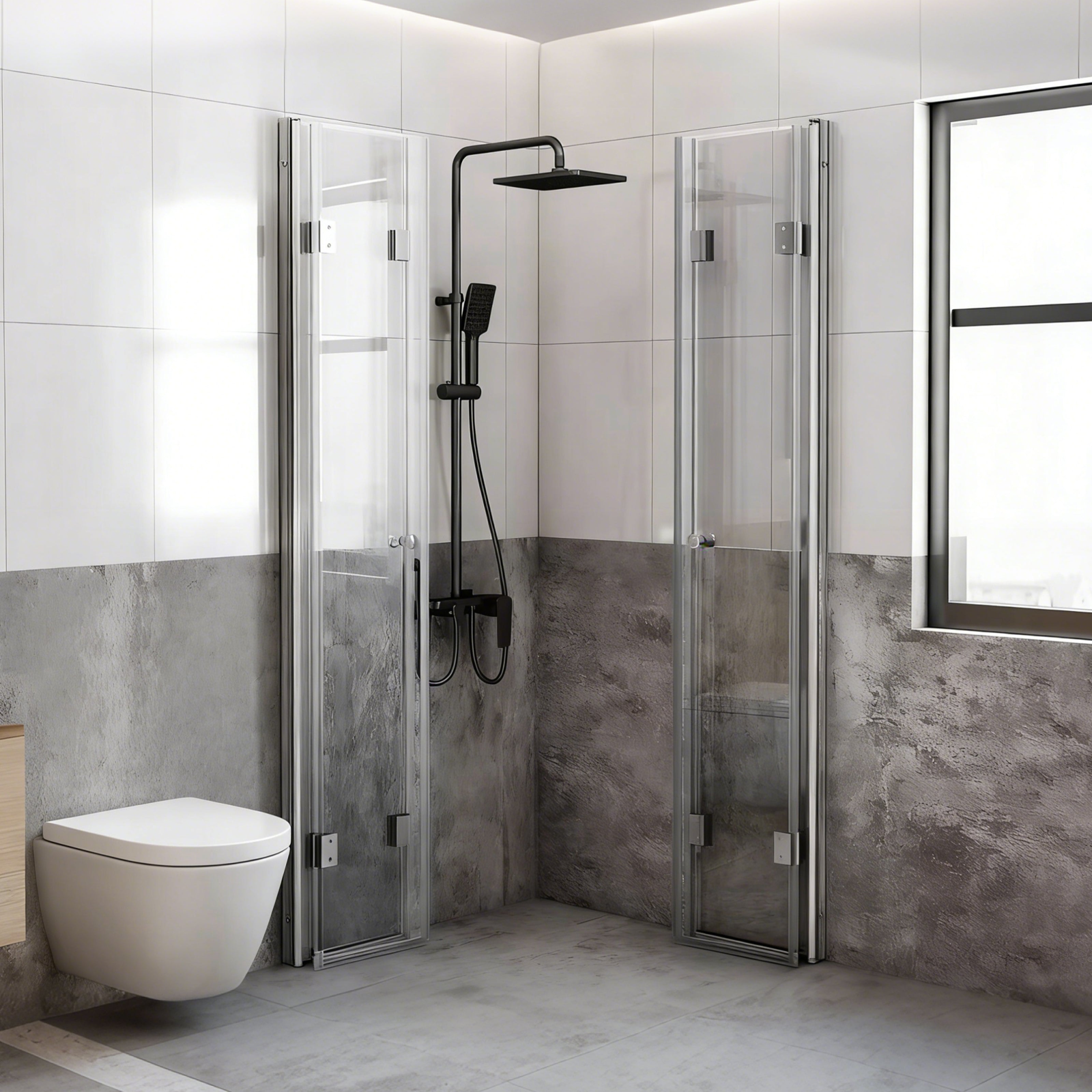 Tri-Fold Semi-Frameless Shower Door with 5/16" Laminated Tempered Glass