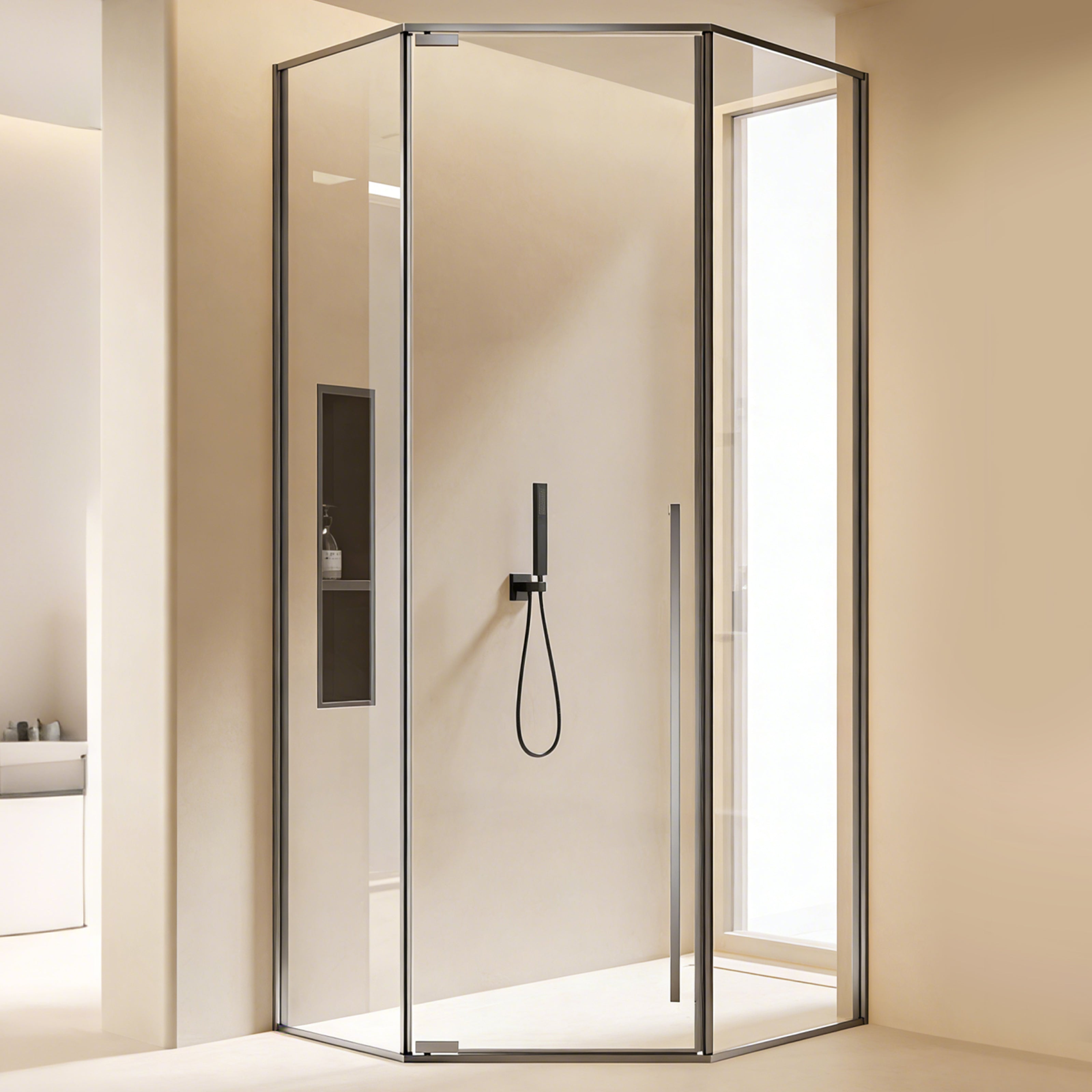 Neo-Angle Pivot Framed Corner Shower Enclosure with 5/16" Laminated Tempered Glass