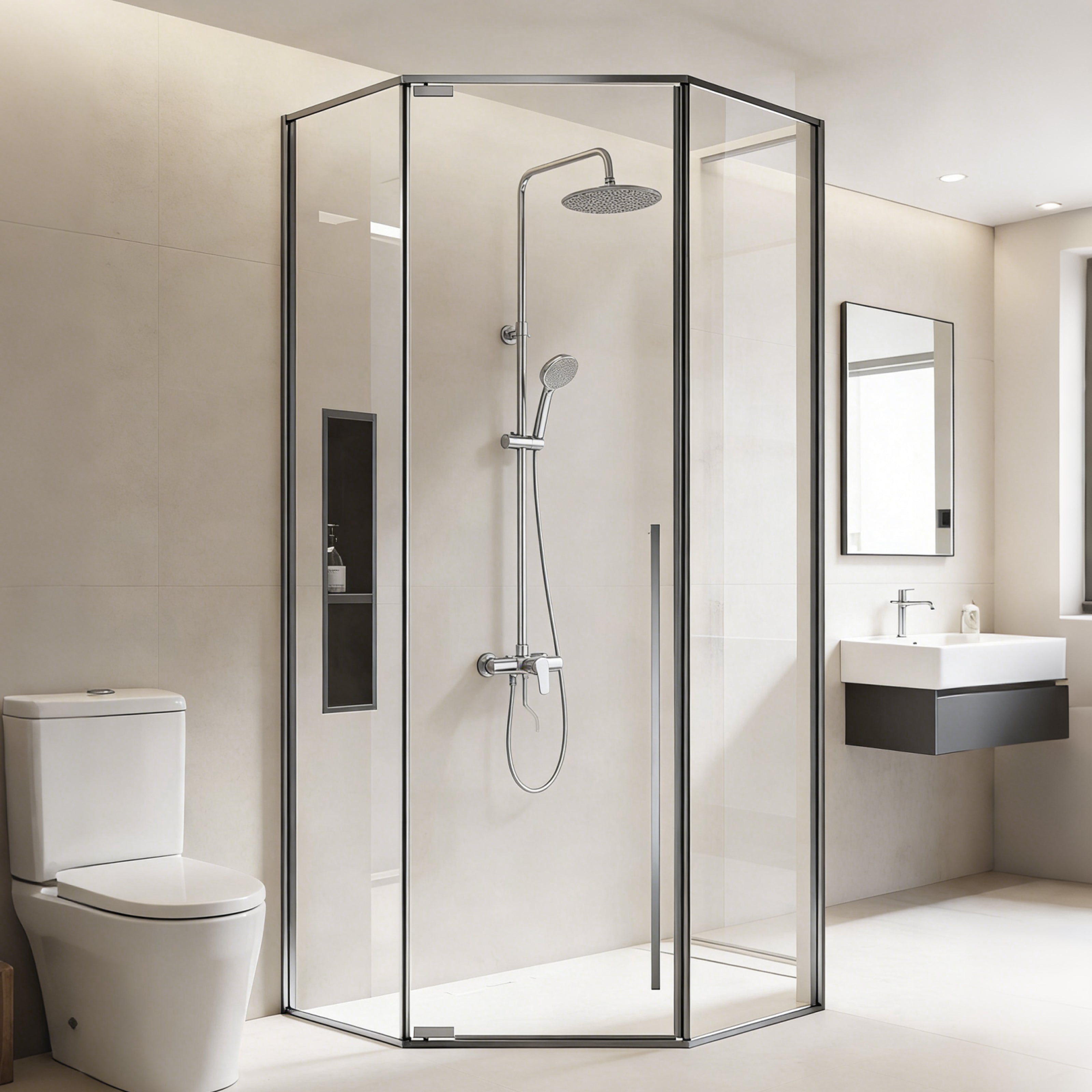 Neo-Angle Pivot Framed Corner Shower Enclosure with 5/16" Laminated Tempered Glass