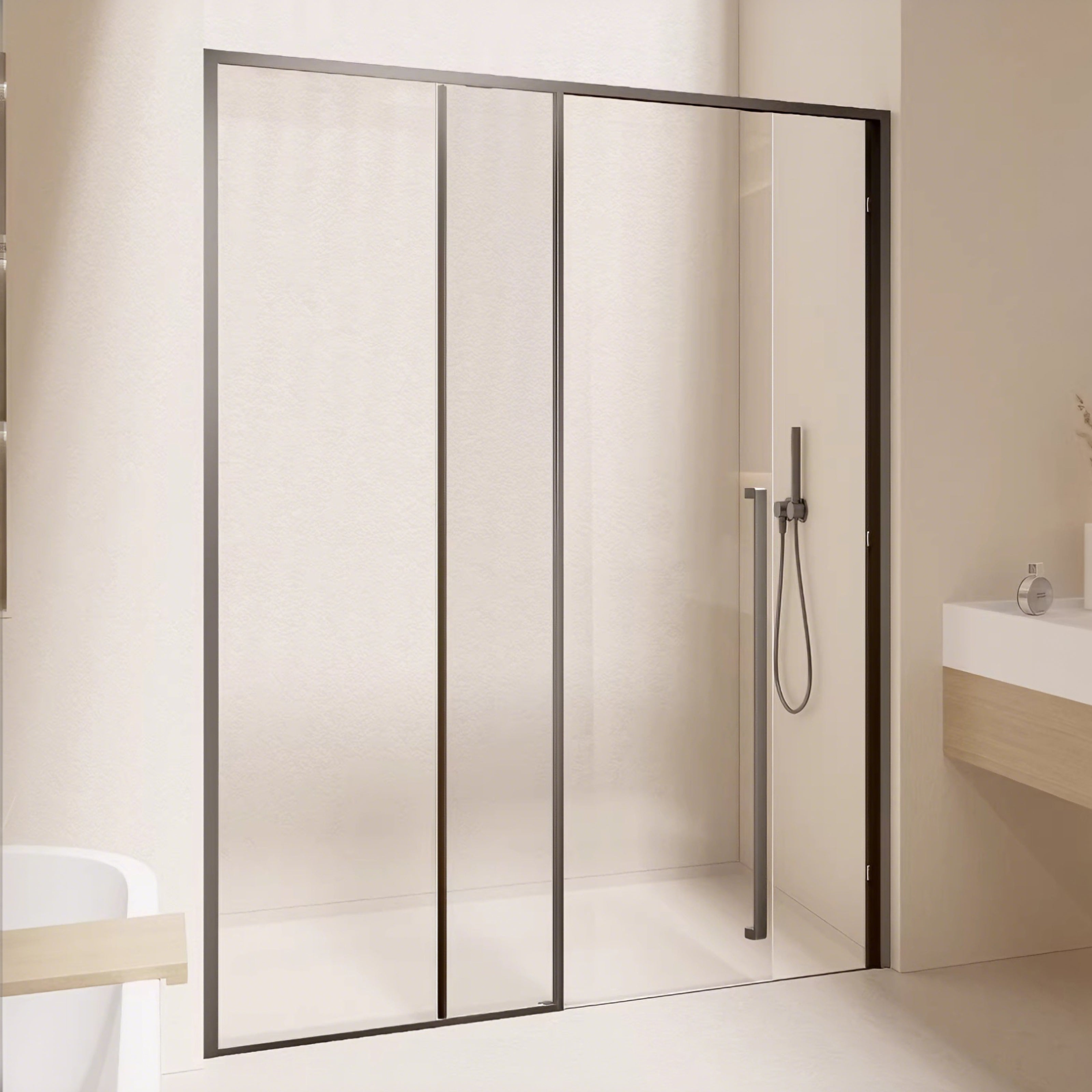 Sliding Recessed Framed Shower Door with 5/16" Laminated Tempered Glass