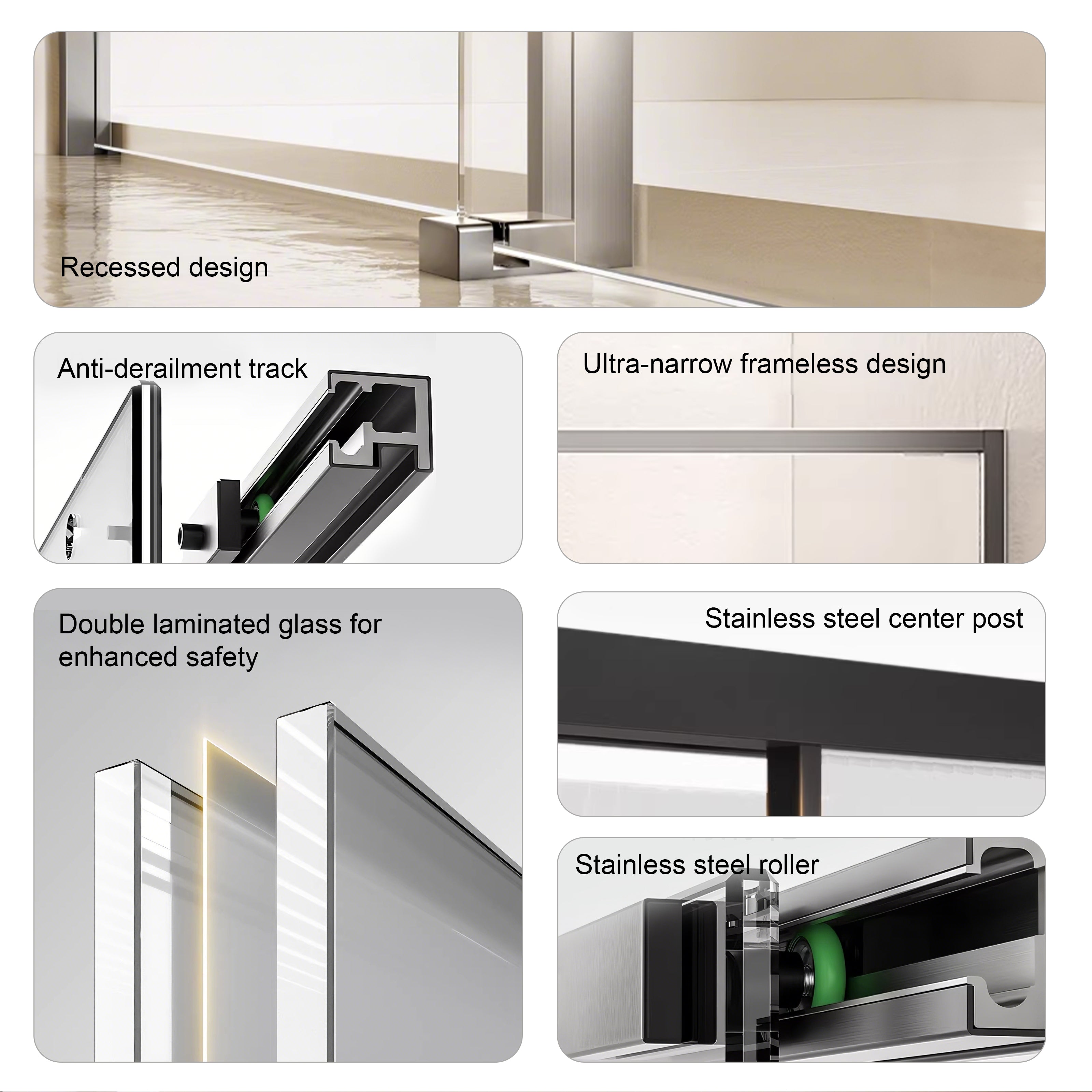 Sliding Recessed Framed Shower Door with 5/16" Laminated Tempered Glass