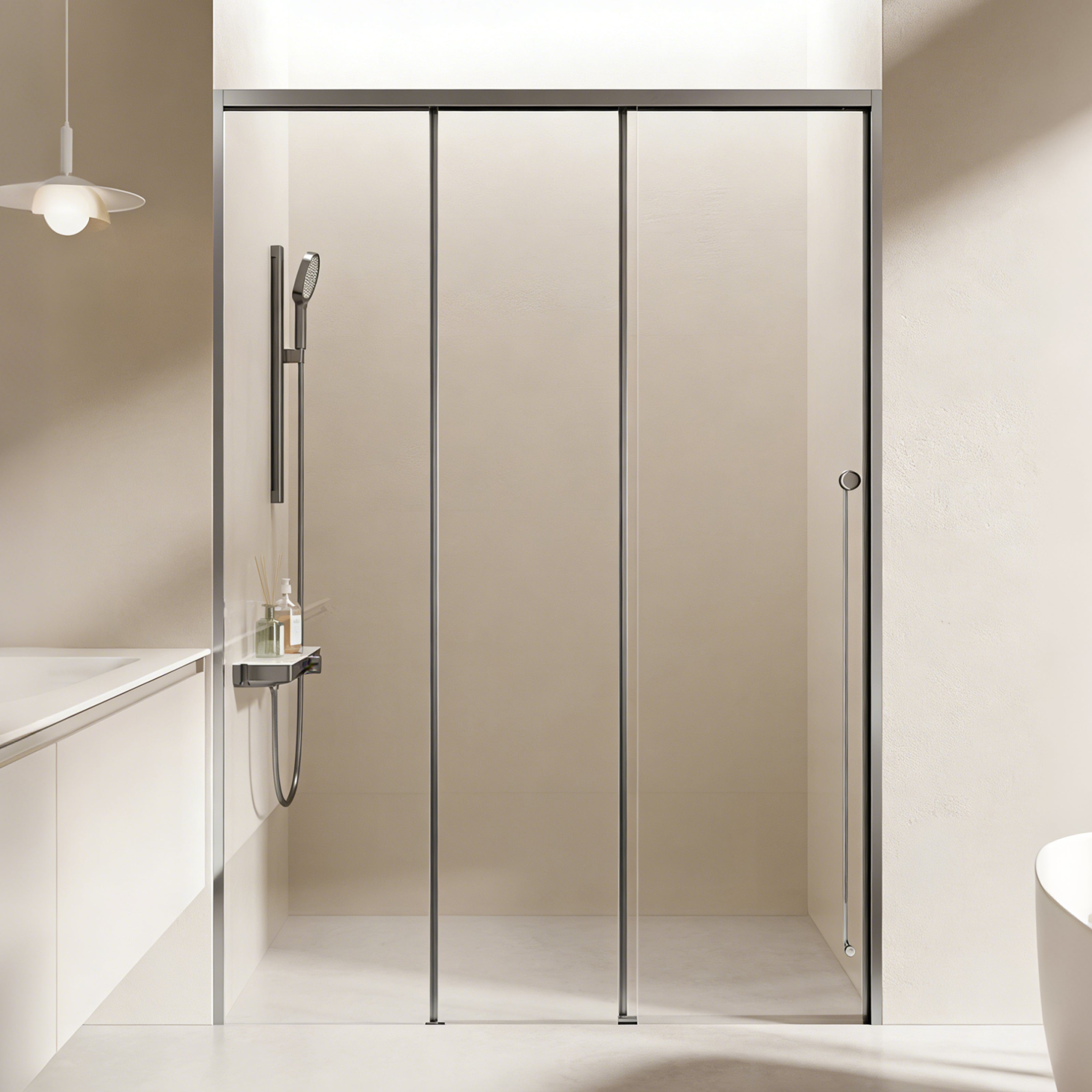 3-Panel Sliding Recessed Semi-Frameless Shower Door with 5/16" Laminated Tempered Glass