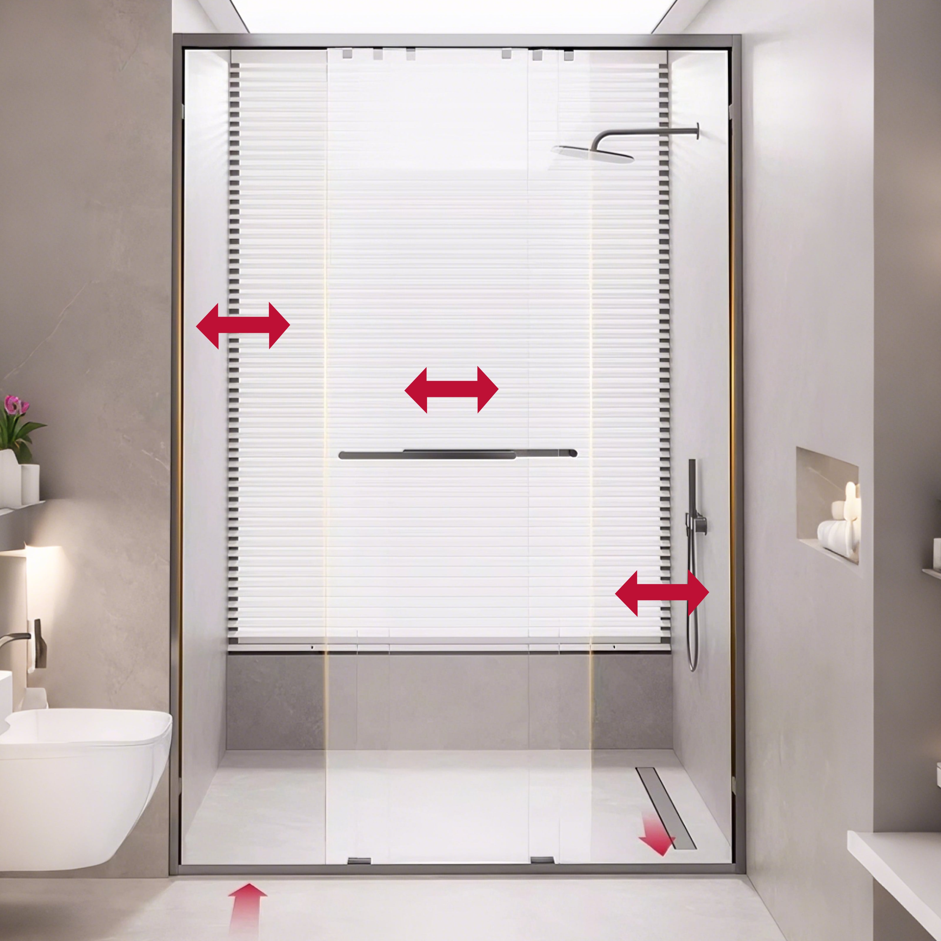 3-Panel Sliding Semi-Frameless Shower Door with 5/16" Laminated Tempered Glass