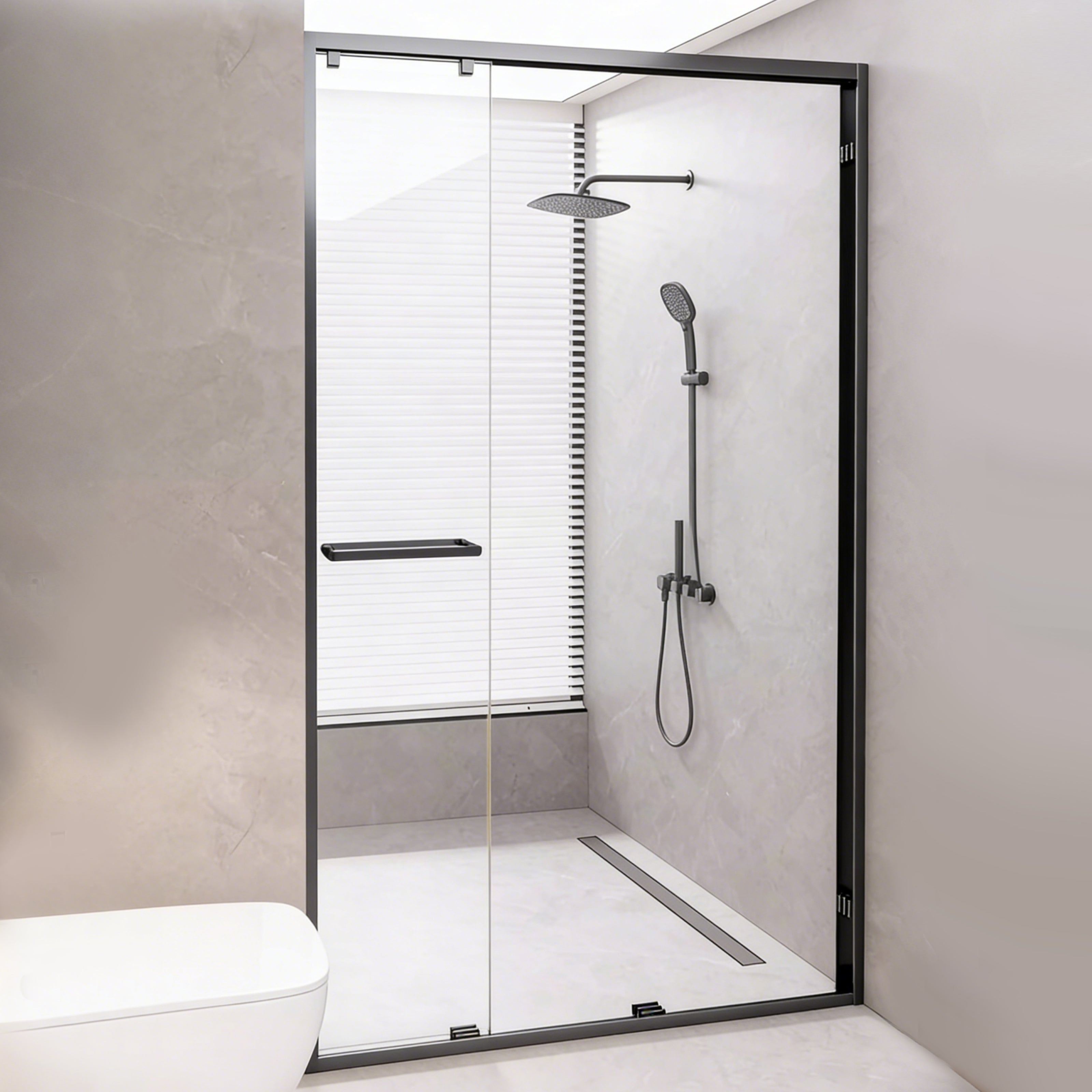 3-Panel Sliding Semi-Frameless Shower Door with 5/16" Laminated Tempered Glass