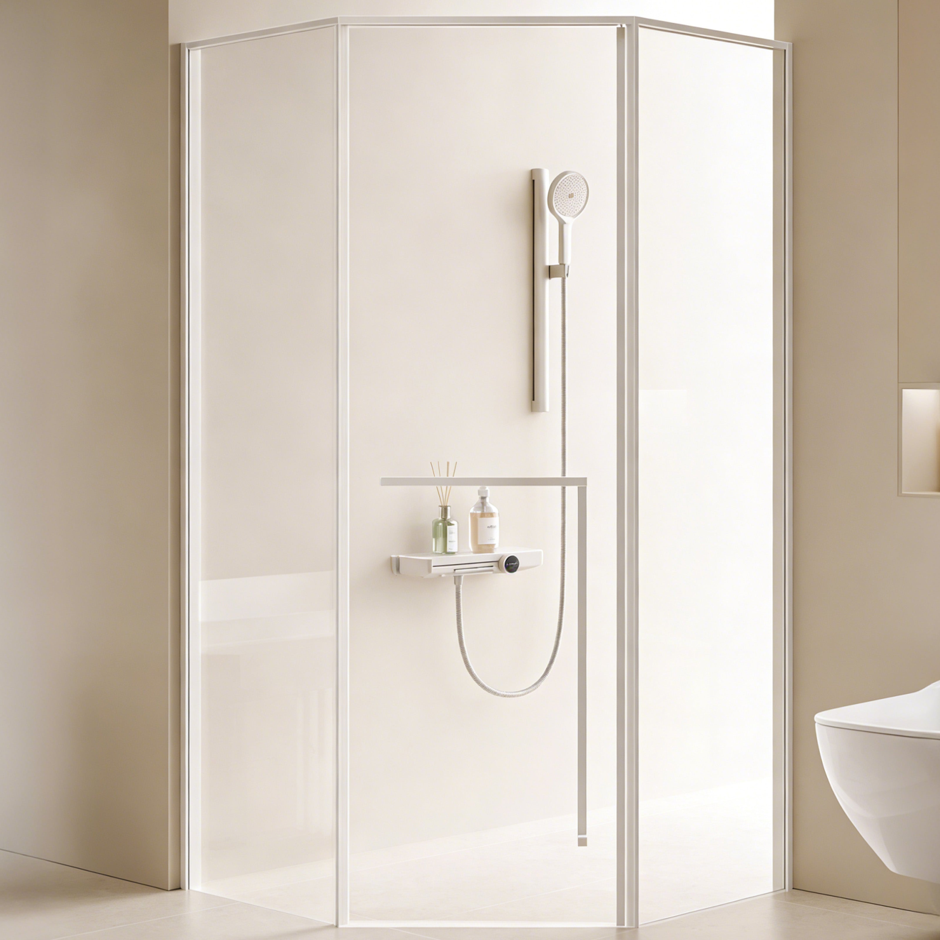 Neo-Angle Sliding Recessed Framed Corner Shower Enclosure with 5/16" Laminated Tempered Glass