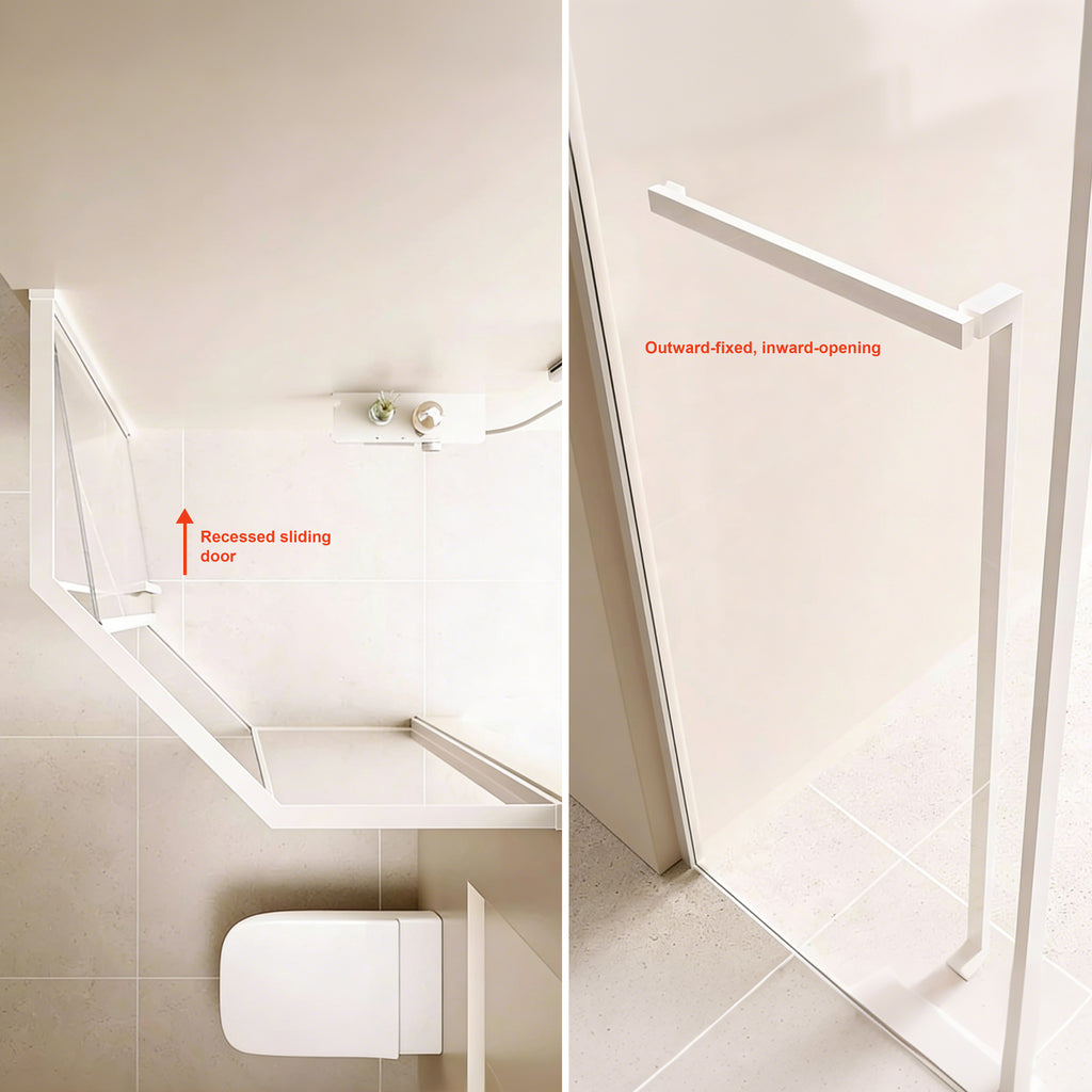 Neo-Angle Sliding Recessed Framed Corner Shower Enclosure with 5/16" Laminated Tempered Glass