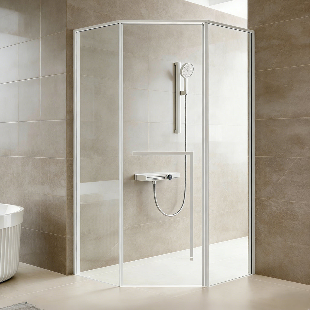Neo-Angle Sliding Recessed Framed Corner Shower Enclosure with 5/16" Laminated Tempered Glass