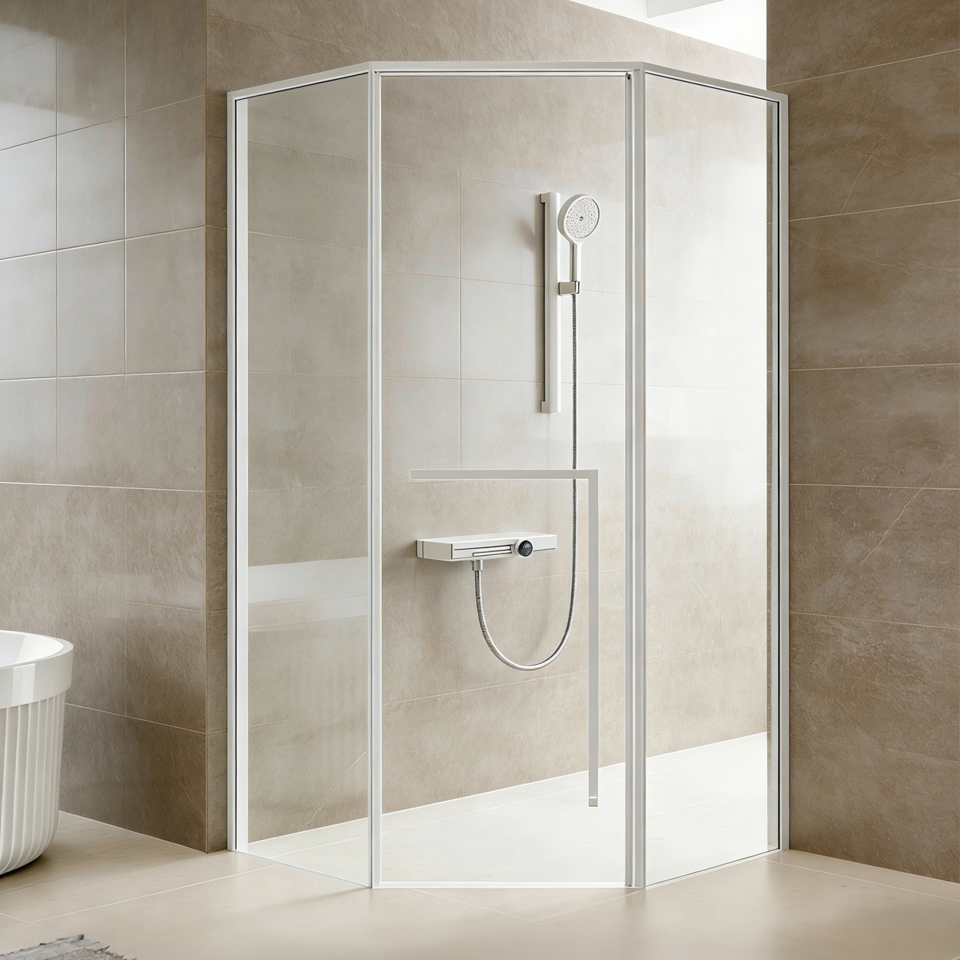 Neo-Angle Sliding Recessed Framed Corner Shower Enclosure with 5/16" Laminated Tempered Glass