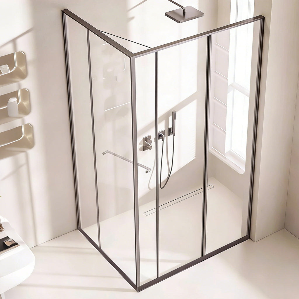 Sliding Recessed Framed Corner Shower Enclosure with 5/16" Laminated Tempered Glass
