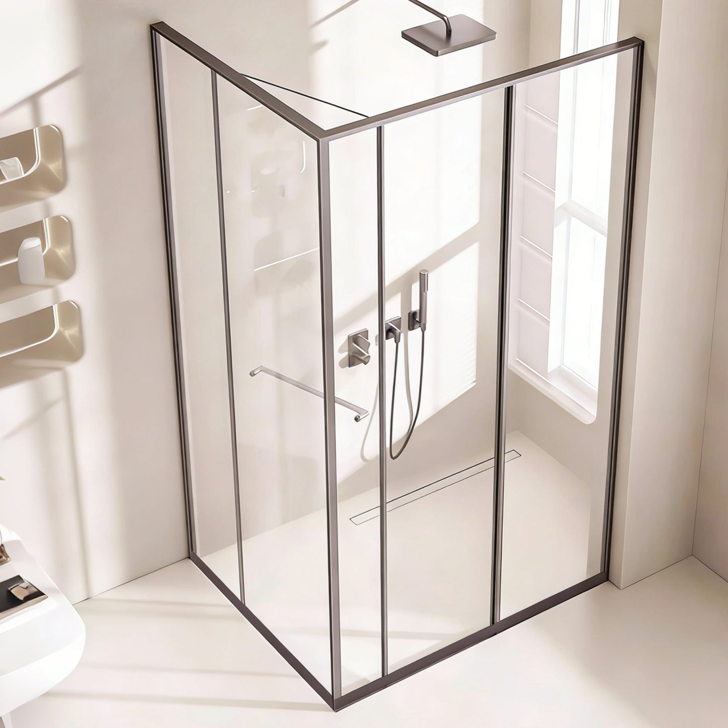 Sliding Recessed Framed Corner Shower Enclosure with 5/16" Laminated Tempered Glass