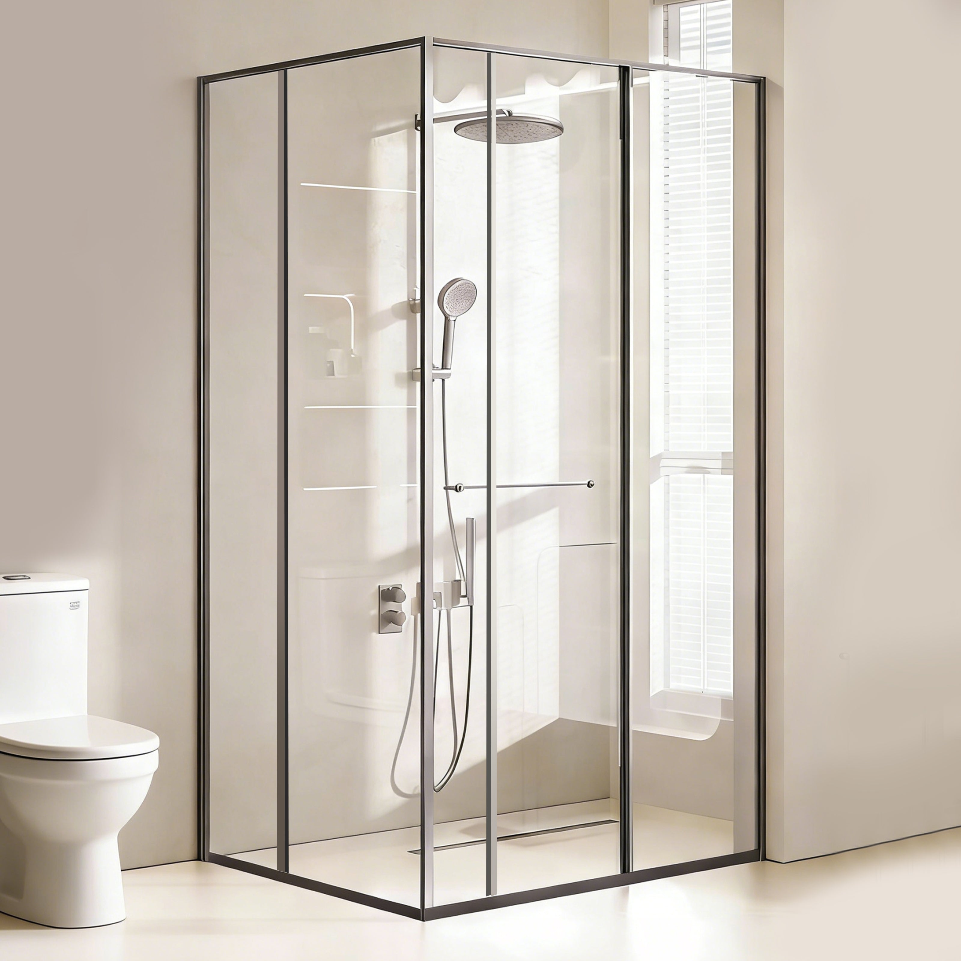 Sliding Recessed Framed Corner Shower Enclosure with 5/16" Laminated Tempered Glass