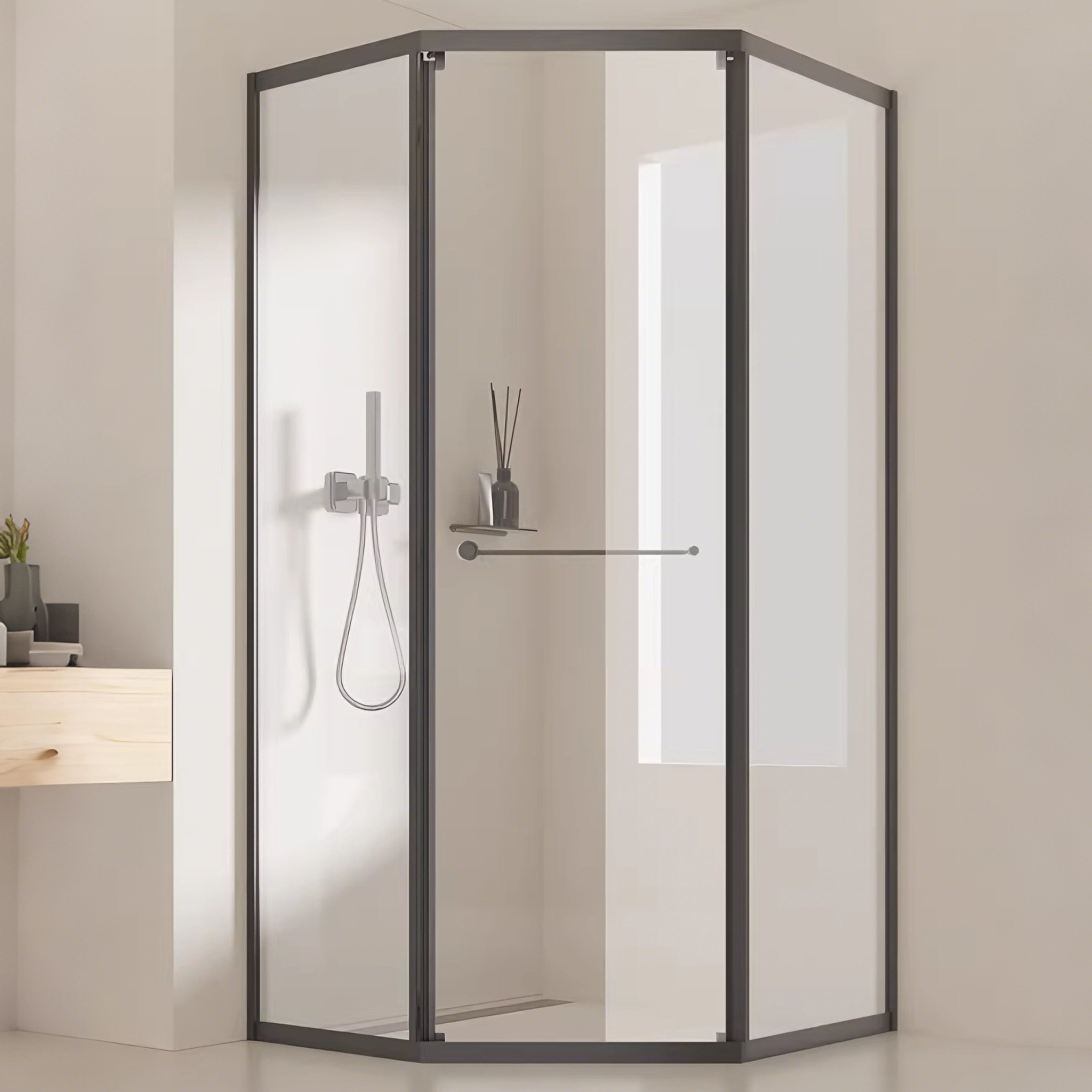 Neo-Angle Sliding Framed Corner Shower Enclosure with 5/16" Laminated Tempered Glass