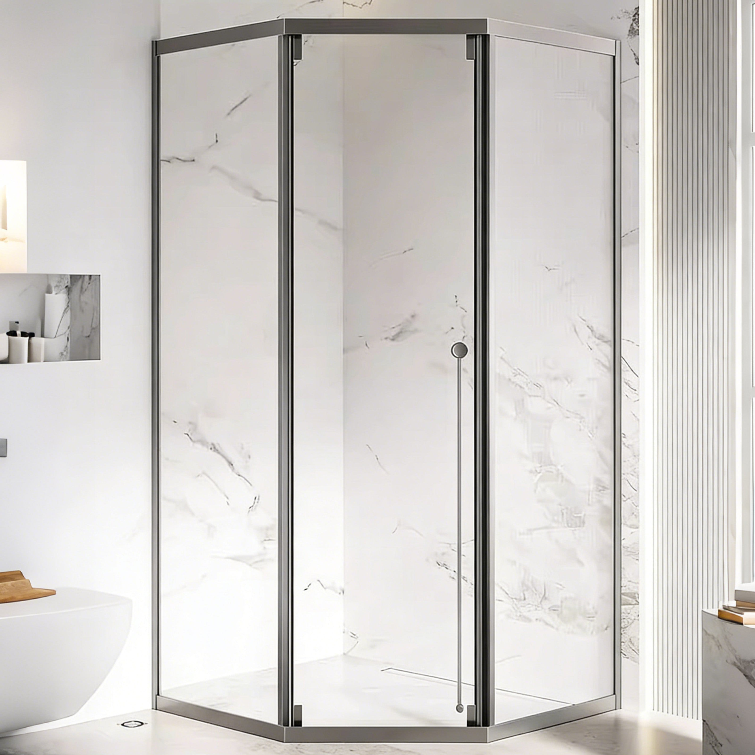 Neo-Angle Sliding Framed Corner Shower Enclosure with 5/16" Laminated Tempered Glass