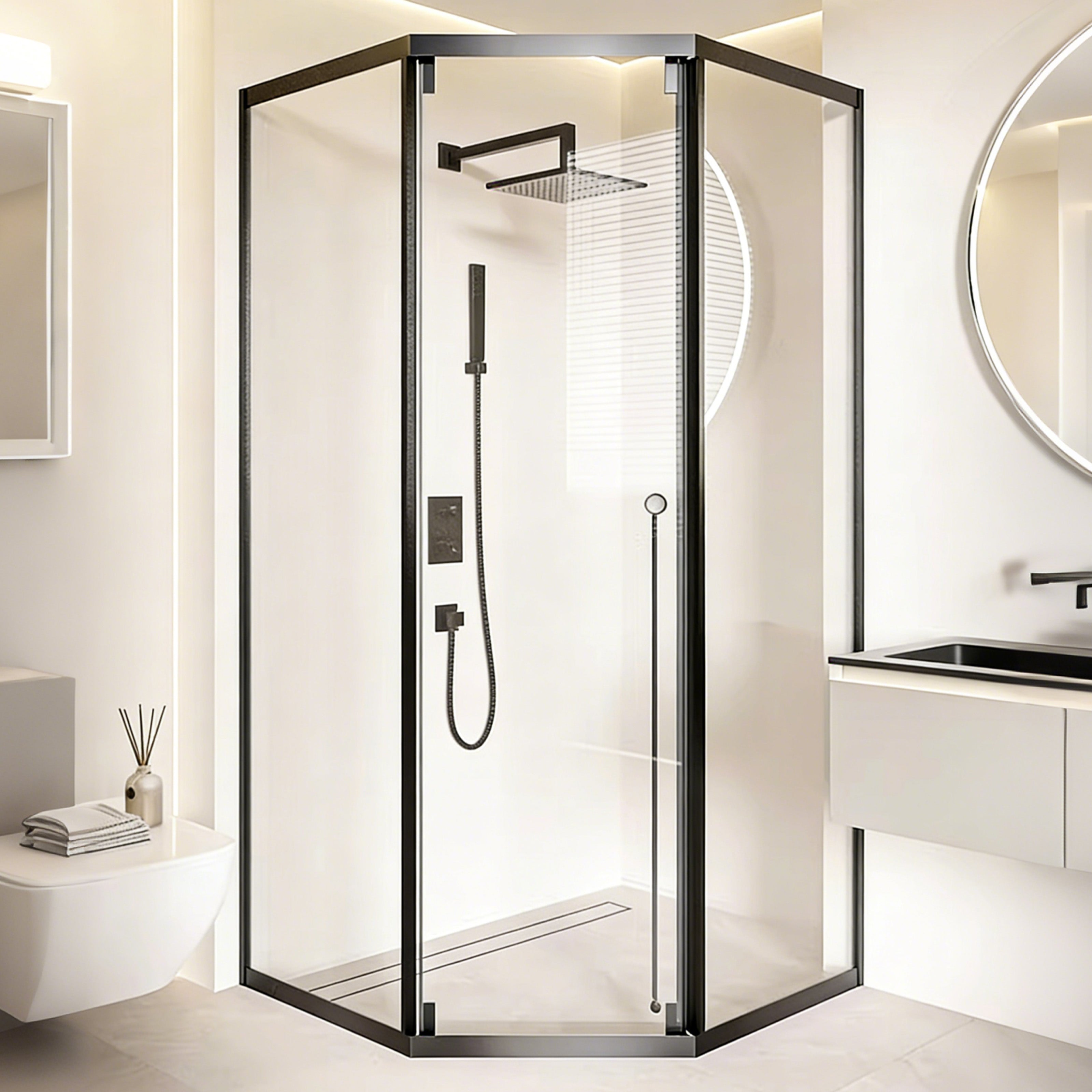 Neo-Angle Sliding Framed Corner Shower Enclosure with 5/16" Laminated Tempered Glass