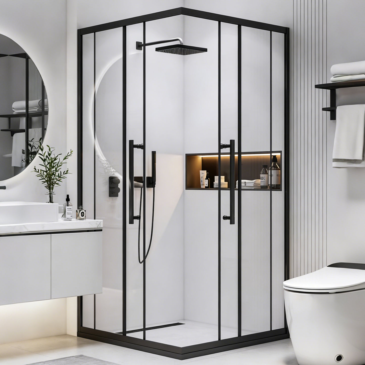 2-Door Sliding Framed Corner Shower Enclosure with 5/16" Laminated Tempered Glass