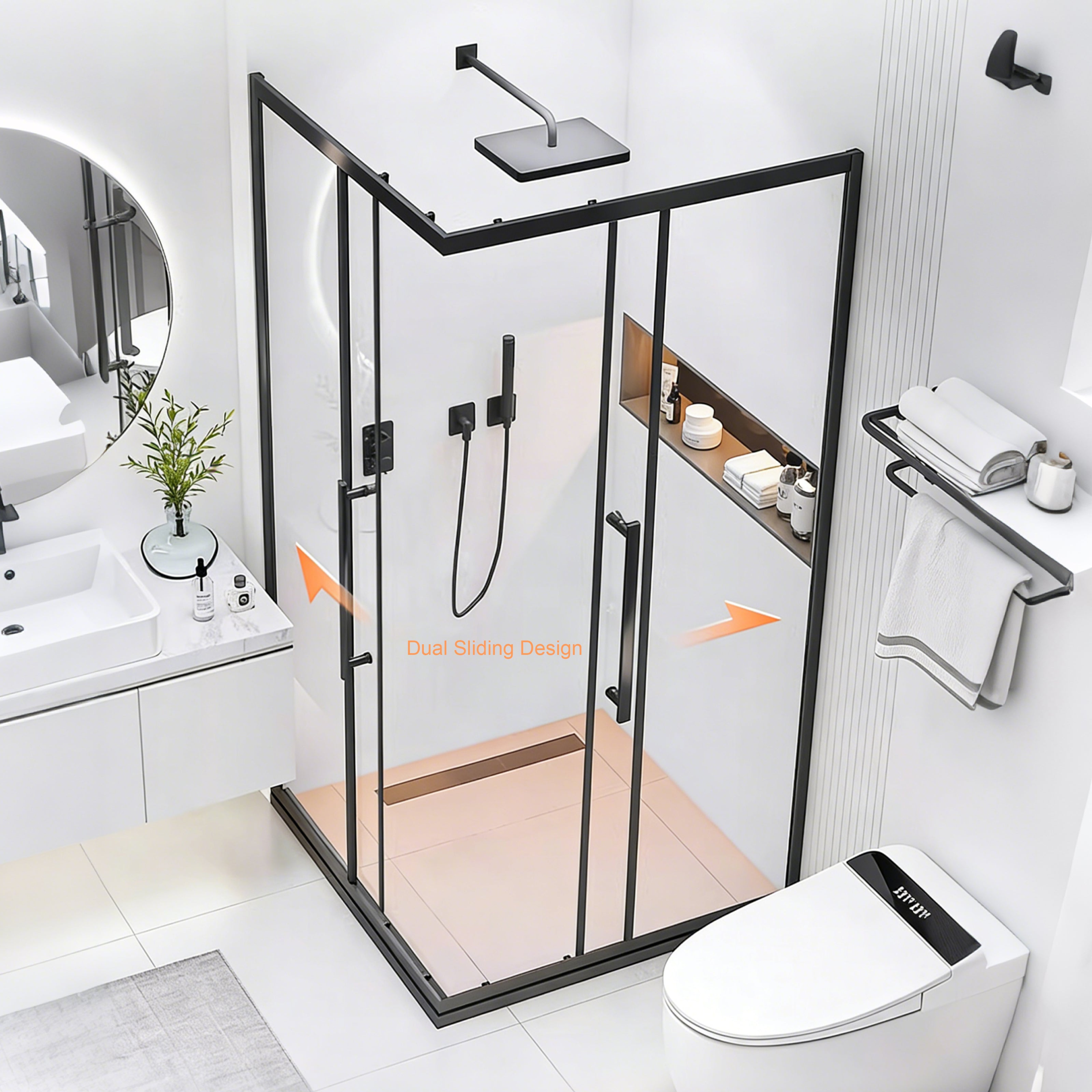 2-Door Sliding Framed Corner Shower Enclosure with 5/16" Laminated Tempered Glass