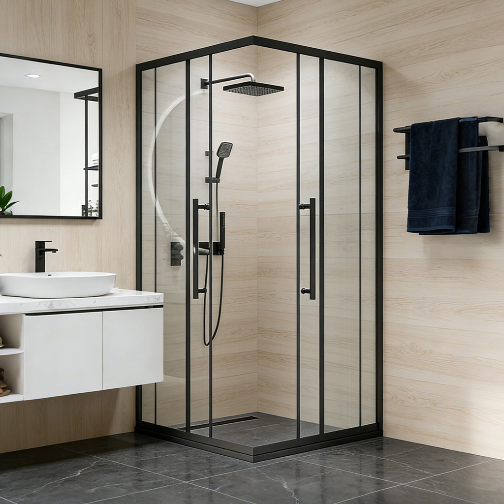 2-Door Sliding Framed Corner Shower Enclosure with 5/16" Laminated Tempered Glass