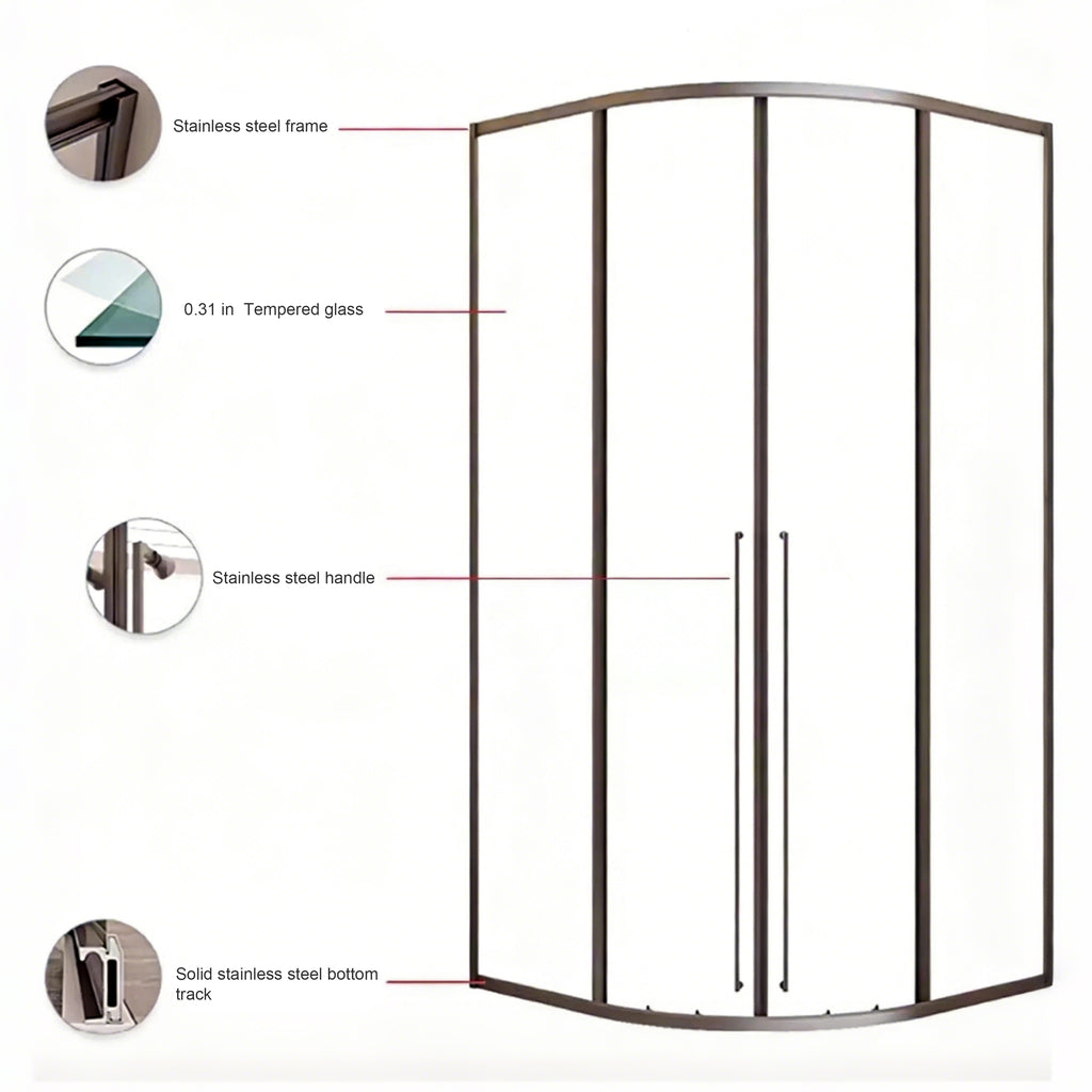 Sliding Framed Round Corner Shower Enclosure with 5/16" Laminated Tempered Glass