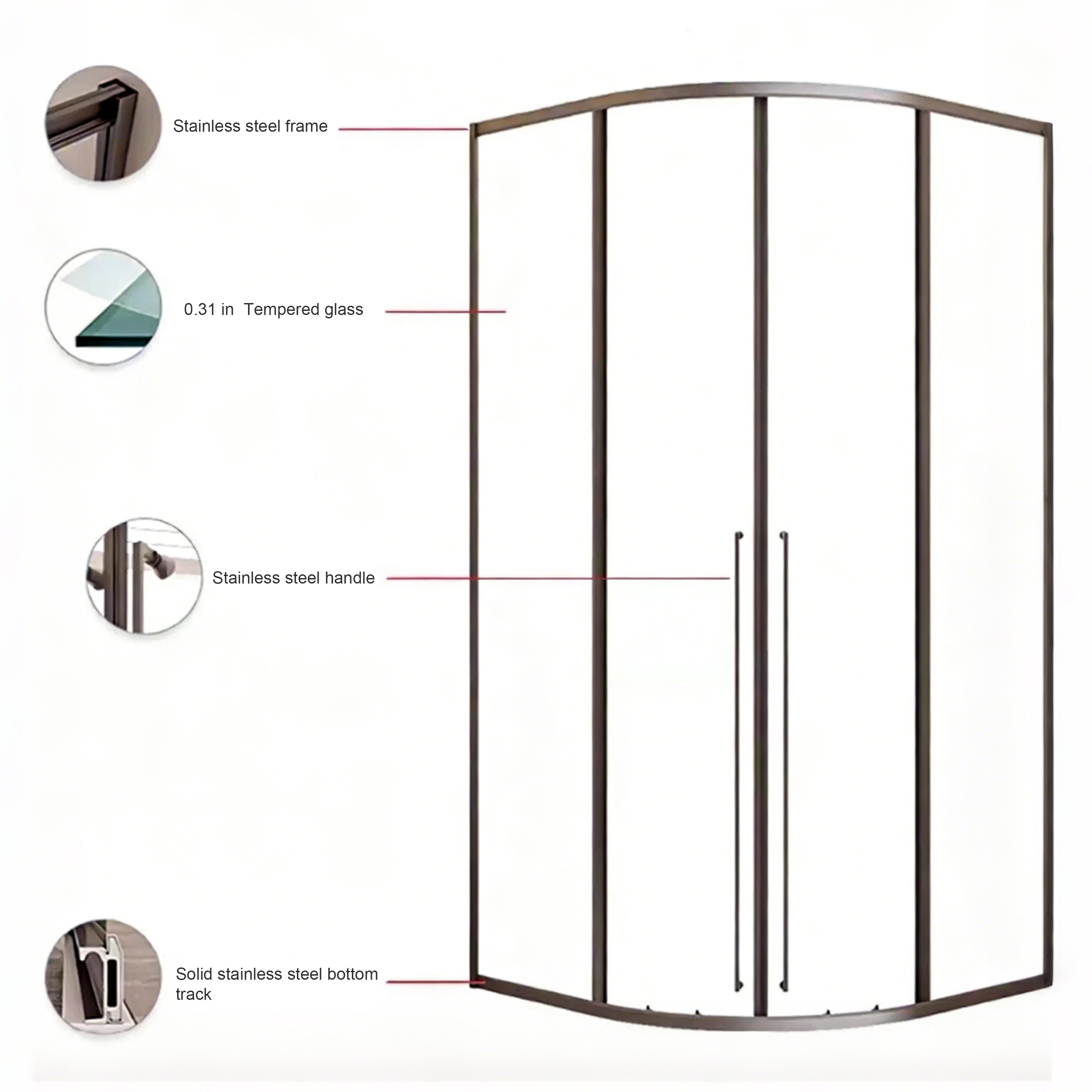 Sliding Framed Round Corner Shower Enclosure with 5/16" Laminated Tempered Glass